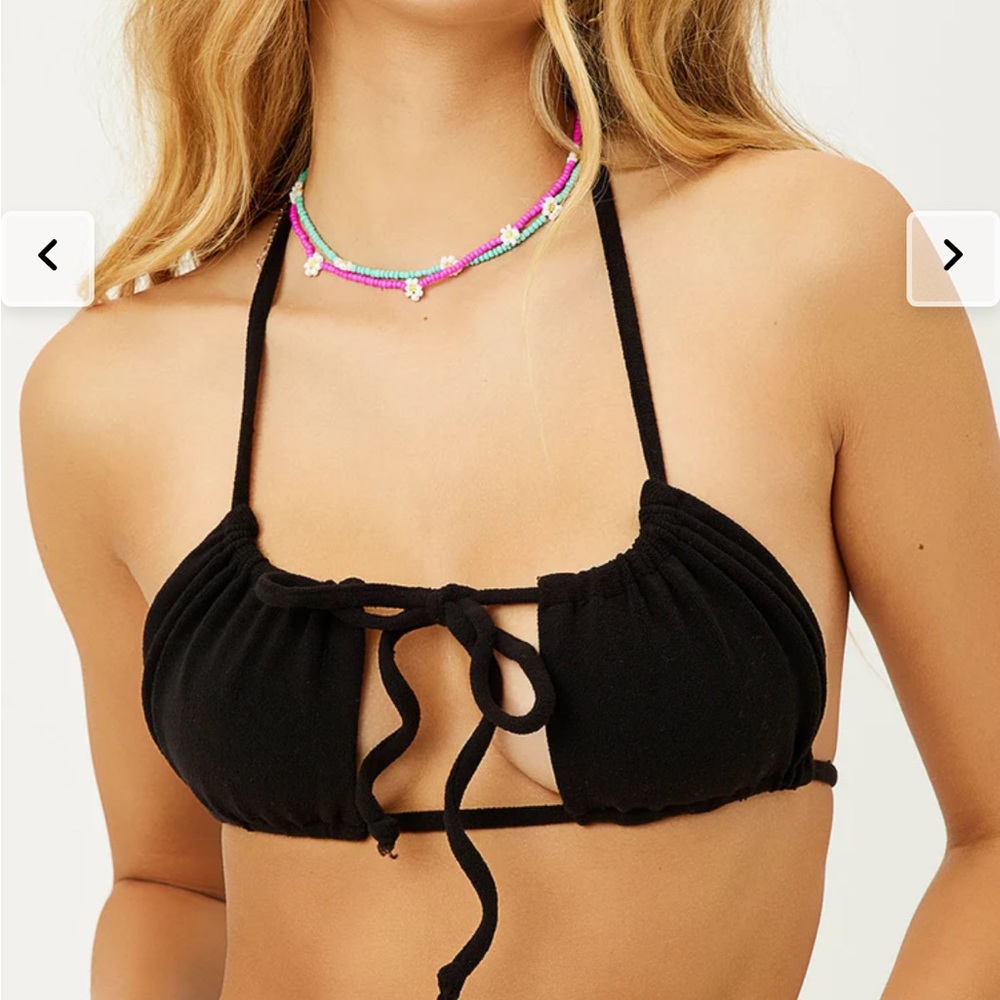 Frankies Bikinis Eliza Terry Halter Bikini Top - Black